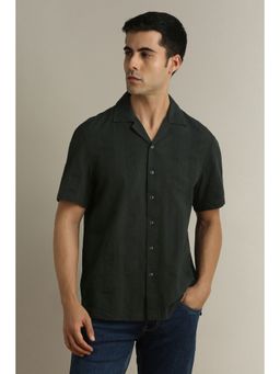 Peter England - Men Green Regular Fit Stripe Half Sleeves Casual Shirt