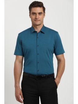Peter England - Men Teal Regular Fit Half Sleeves Formal Shirt