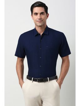Peter England - Men Navy Blue Regular Fit Half Sleeves Formal Shirt