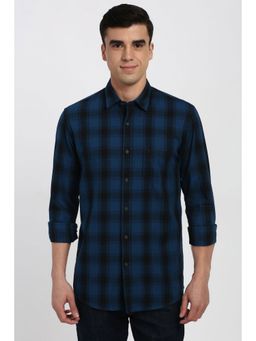 Peter England - Men Blue Slim Fit Check Full Sleeves Casual Shirt