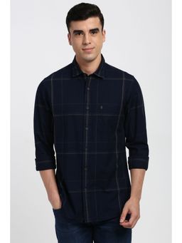 Peter England - Men Navy Blue Slim Fit Check Full Sleeves Casual Shirt