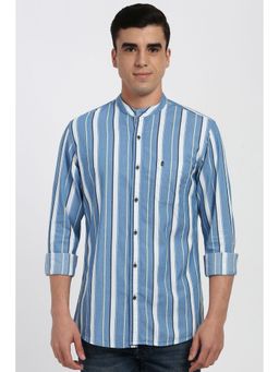 Peter England - Men Blue Slim Fit Stripe Full Sleeves Casual Shirt