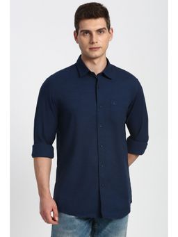 Peter England - Men Navy Blue Slim Fit Solid Full Sleeves Casual Shirt