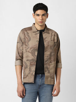 Van Heusen - Men Brown Print Full Sleeves Party Shirt