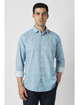 Van Heusen - Men Light Blue Print Full Sleeves Party Shirt