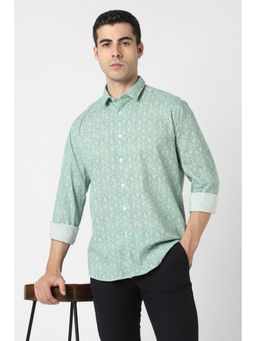 Van Heusen - Men Green Print Full Sleeves Party Shirt