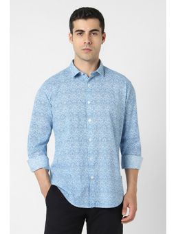 Van Heusen - Men Light Blue Print Full Sleeves Party Shirt