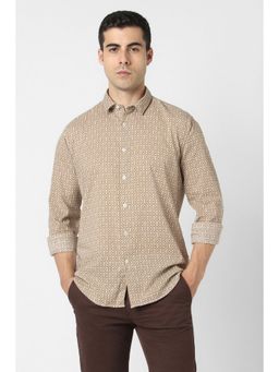 Van Heusen - Men Brown Print Full Sleeves Party Shirt