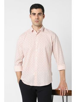 Van Heusen - Men Peach Print Full Sleeves Party Shirt