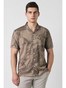 Van Heusen - Men Brown Print Half Sleeves Party Shirt