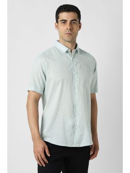 Van Heusen - Men Light Blue Textured Half Sleeves Party Shirt