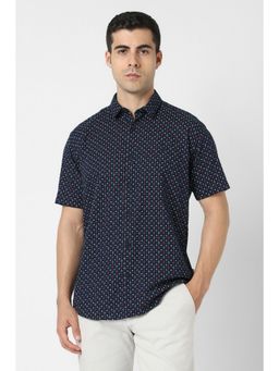 Van Heusen - Men Navy Blue Print Half Sleeves Party Shirt