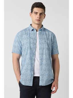 Van Heusen - Men Light Blue Print Half Sleeves Party Shirt