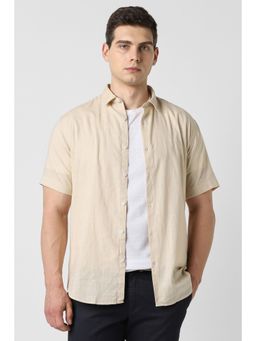 Van Heusen - Men Beige Solid Half Sleeves Party Shirt
