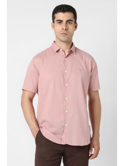 Van Heusen - Men Pink Textured Half Sleeves Party Shirt