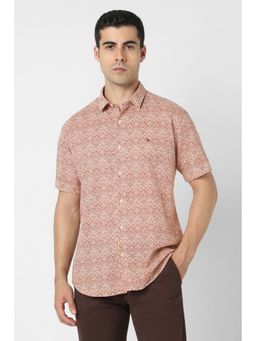 Van Heusen - Men Rust Print Half Sleeves Party Shirt
