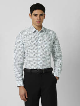 Van Heusen - Men White Print Full Sleeves Wedding Shirt