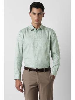 Van Heusen - Men Green Print Full Sleeves Wedding Shirt