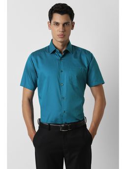 Van Heusen - Men Blue Textured Half Sleeves Wedding Shirt