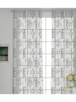 GM - Eyelet Door Sheer Curtains Floral Embroidered - Pack of 1 (Size: 4 Feet x 7 Feet, Blue )