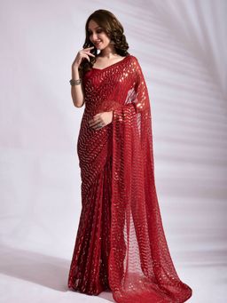 Odette - Red Georgette Saree with Unstitched Blouse