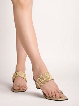 Shoetopia - Classic Golden Kolhapuri Heels for Women