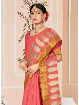 Sangam Prints - Pink Siroski Work Traditional Saree with Unstitched Blouse