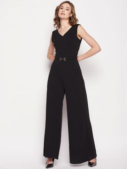 CAMLA - Black Solid V-Neck Jumpsuit Black
