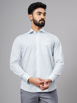 JadeBlue - Light Blue Cotton Checked Slim Fit Formal Shirt