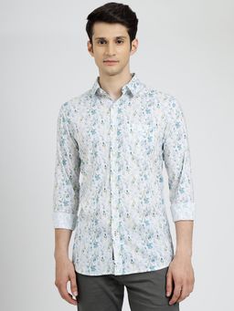 JadeBlue - Off White Cotton Printed Slim Fit Casual Shirt