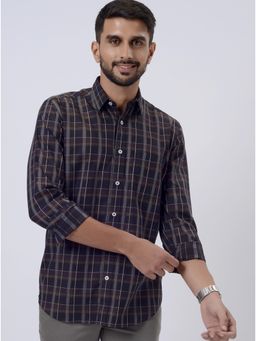 JadeBlue - Navy Blue Cotton Regular Fit Checked Semi Casual Shirt