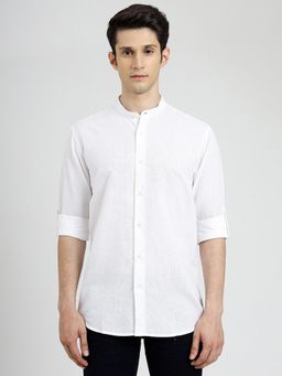 JadeBlue - White Cotton Striped Slim Fit Casual Shirt