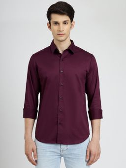 Greenfibre - Wine Cotton Solid Slim Fit Casual Shirt