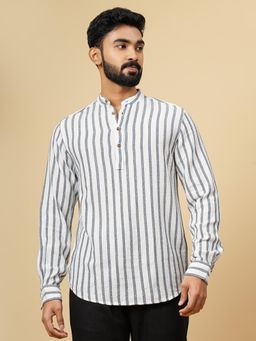 JadeBlue - White Cotton Striped Slim Fit Casual Shirt