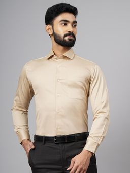 Metal - Beige Cotton Solid Slim Fit Formal Shirt