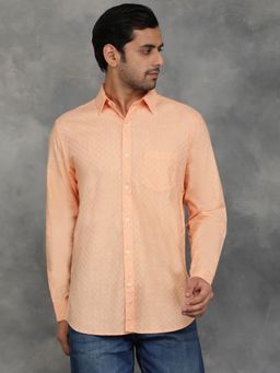 JadeBlue - Orange Cotton Checks Slim Fit Casual Shirt