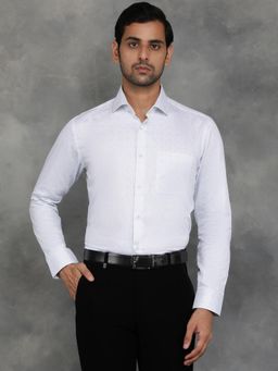Greenfibre - White Cotton Printed Slim Fit Formal Shirt
