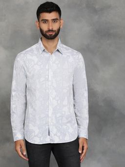 Greenfibre - Light Grey Blended Printed Slim Fit Casual Shirt