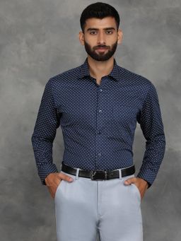 Greenfibre - Navy Blue Cotton Printed Slim Fit Formal Shirt