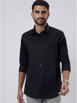 JadeBlue - Black Cotton Stretch Solid Slim Fit Casual Shirt