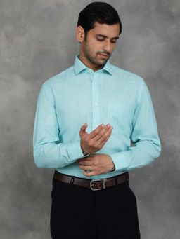 Greenfibre - Light Blue Cotton Blend Striped Regular Fit Formal Shirt