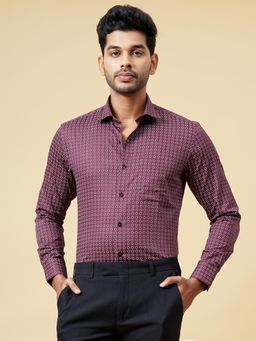 Metal - Maroon Cotton Printed Slim Fit Formal Shirt