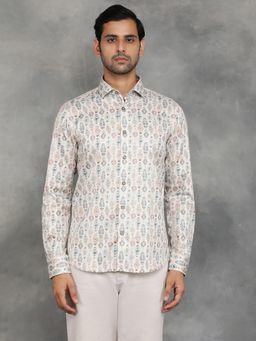 JB Studio - Beige Poly Cotton Printed Casual Shirt