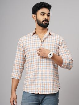 Greenfibre - Orange Cotton Checked Slim Fit Casual Shirt