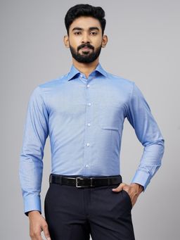 JadeBlue - Blue Cotton Solid Slim Fit Formal Shirt