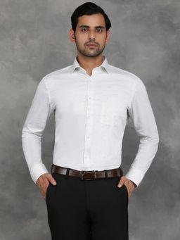 Greenfibre - White Cotton Printed Slim Fit Formal Shirt