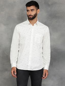 Greenfibre - Off White Cotton Printed Slim Fit Casual Shirt