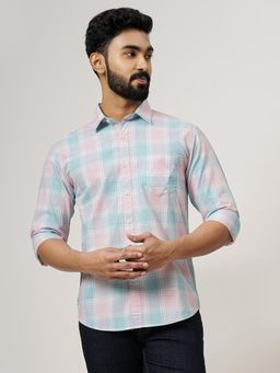 Greenfibre - Pink Cotton Checked Slim Fit Casual Shirt