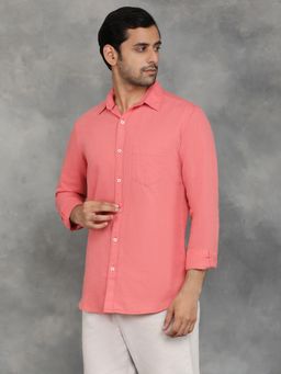 JadeBlue - Coral Cotton Linen Solid Full Sleeves Casual Shirt