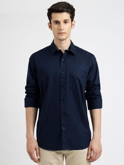 Greenfibre - Navy Blue Cotton Solid Regular Fit Semi Casual Shirt